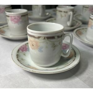 Set of 9 Vintage Demitasse (small tea) Cup and Saucer Set Flower Pattern/Gold